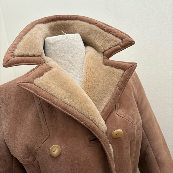 Vintage 70s Abercrombie & Fitch Tan Penny Lane Lamb Shearling Trench Coat Sz S/M - Picture 15 of 16